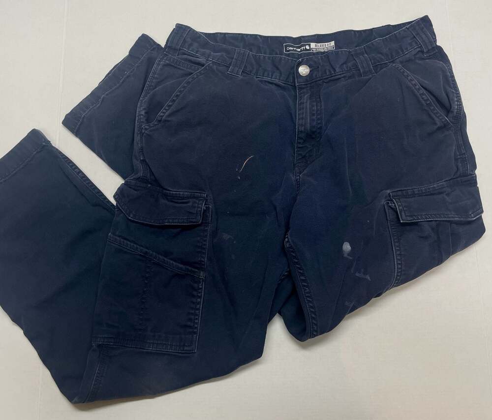 Carhartt Mens 103574 Rugged Flex Relaxed Fit Canvas Cargo Work Pant 34 x 30 Navy
